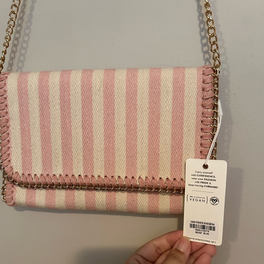 Urban Expressions Clutch Cross Over Purse Light Pink and White Cotton